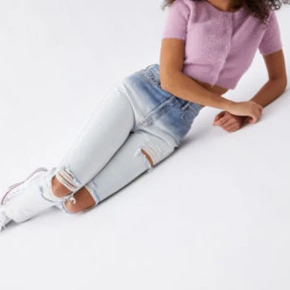 Pacsun Light Blue Acid Wash High Waisted Distressed Jeans Size 24 New - Picture 3 of 7